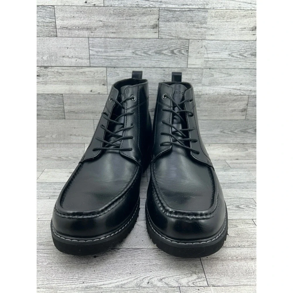 Rockport CJ1573 Men Black Moc Toe Chukka Boots Lace Up Size 14M Lug Sole